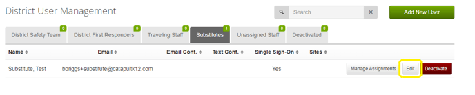 DST Edit District Substitute User